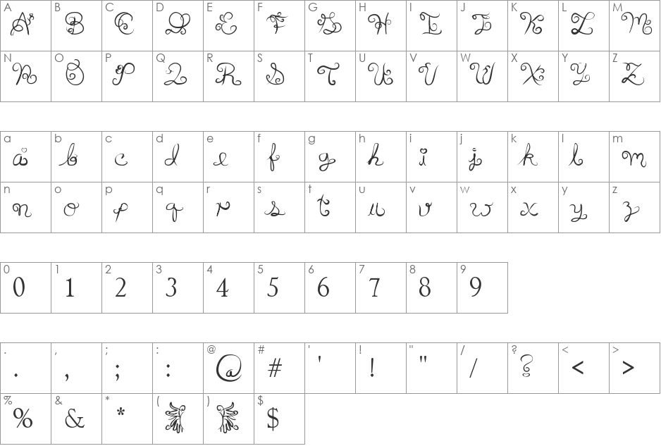 Anyk font character map preview