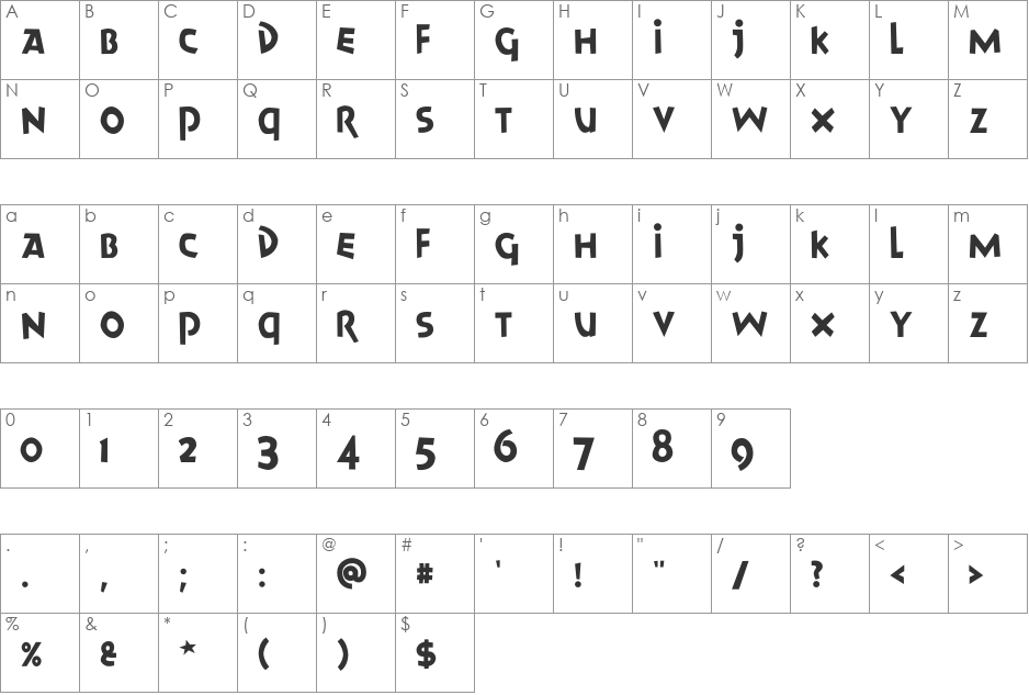 Goliath font character map preview
