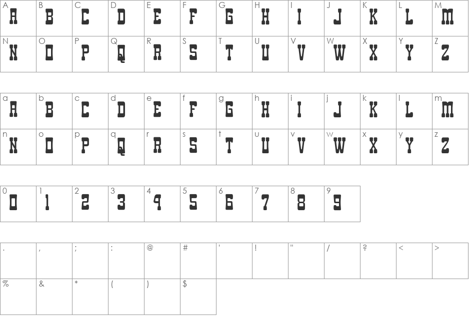 Goma Western font character map preview