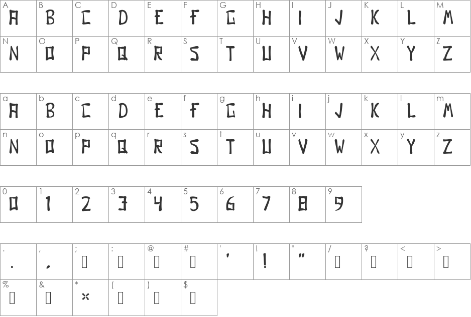 Gomo font character map preview