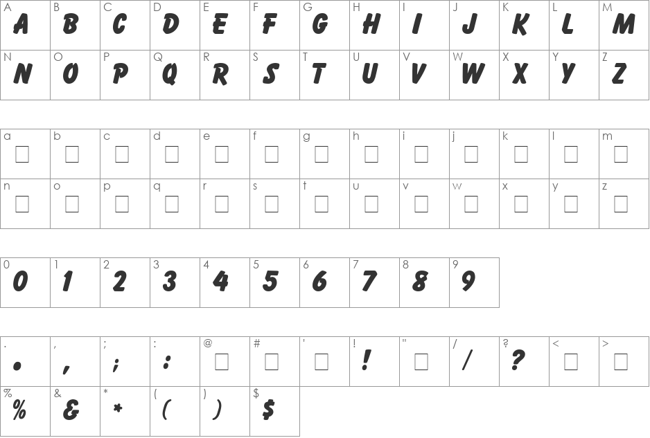 Gonzo font character map preview