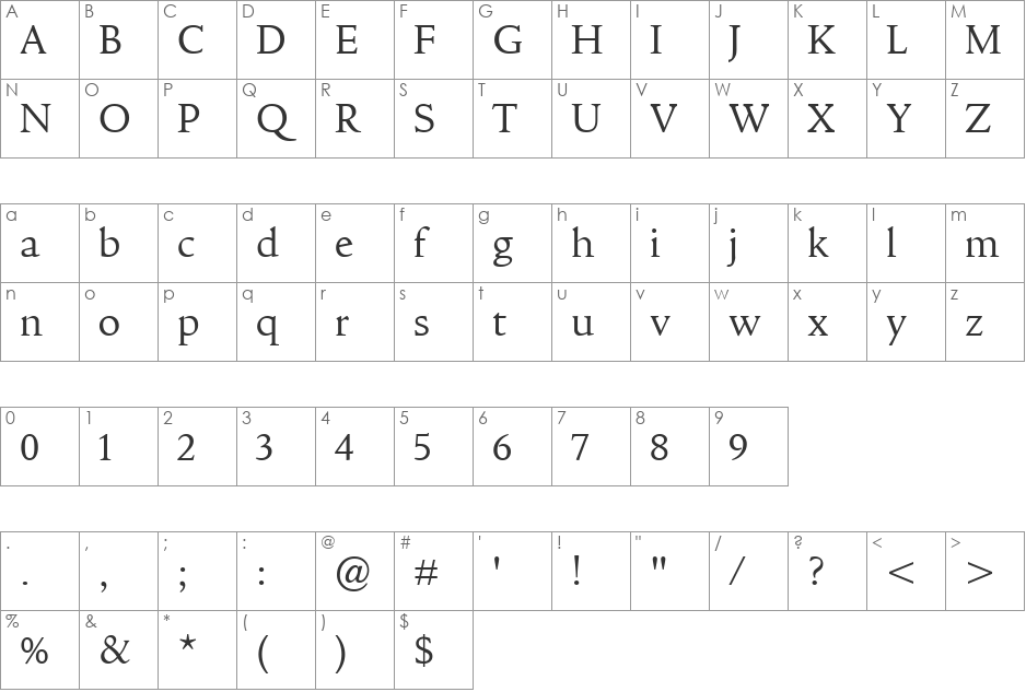 GoodchildDisplay font character map preview