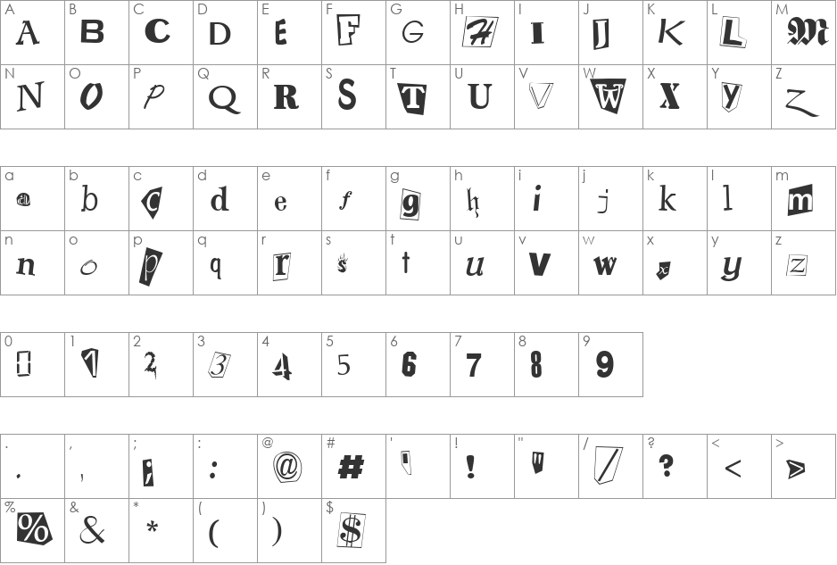 Googly font character map preview