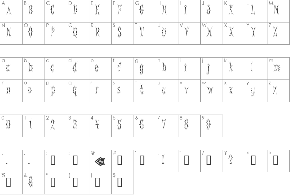 Gorey Tall font character map preview