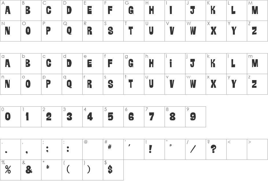 GORG font character map preview