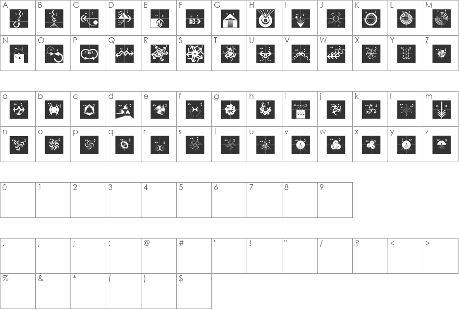 AbstractFacesThree font character map preview