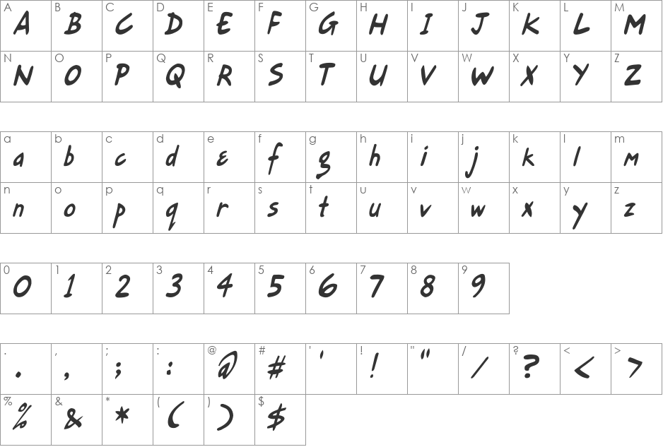 Gort's Fair Hand Regular font character map preview