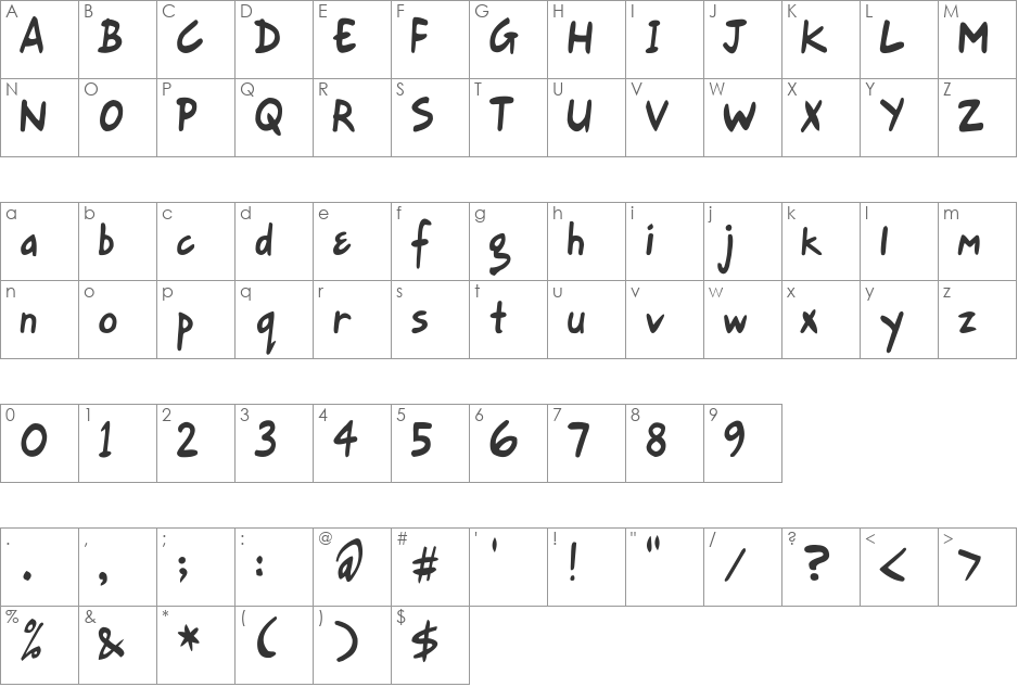 Gort's Fair Hand Upright font character map preview