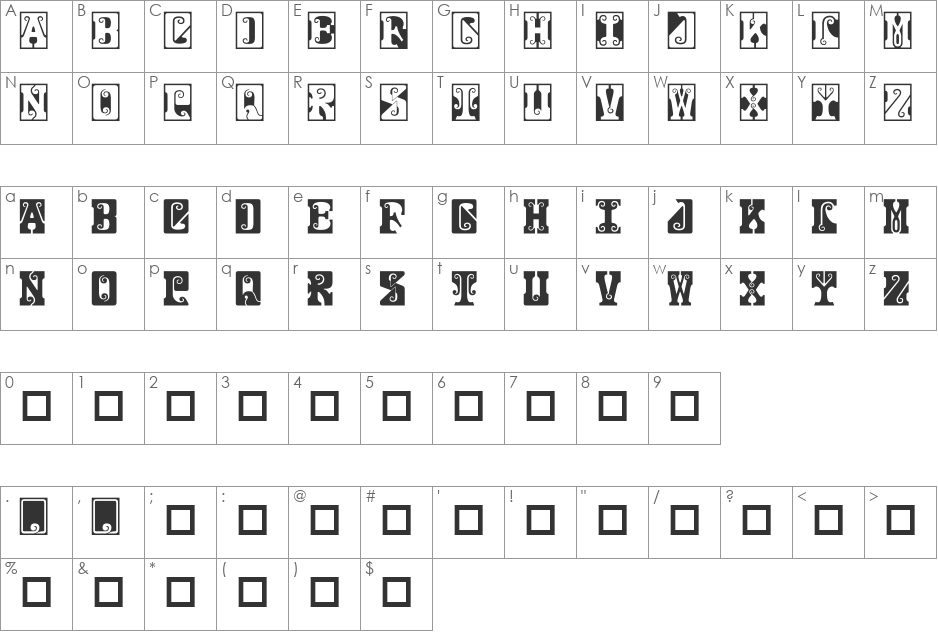 Gosford font character map preview