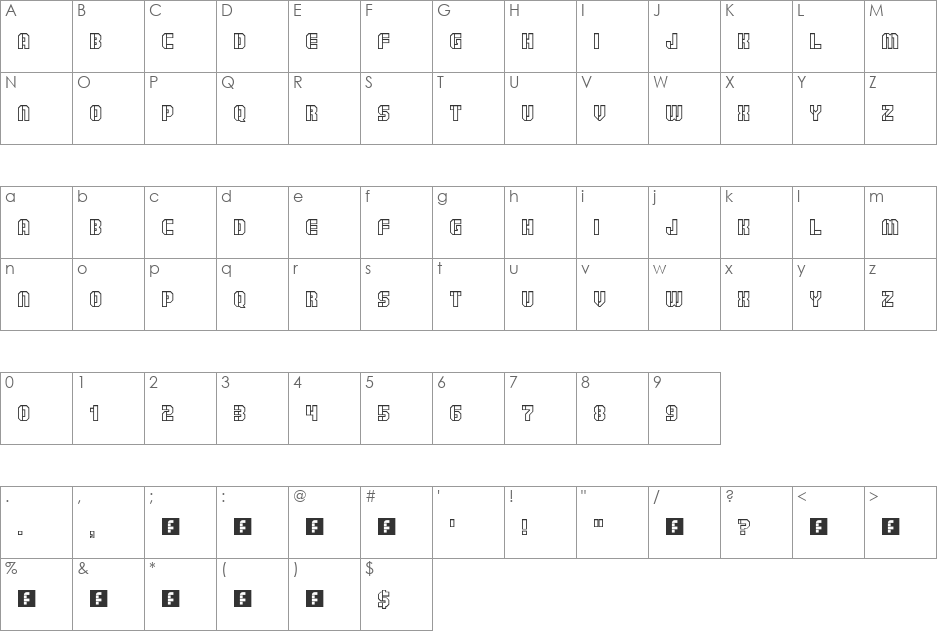 Goshawk Military font character map preview