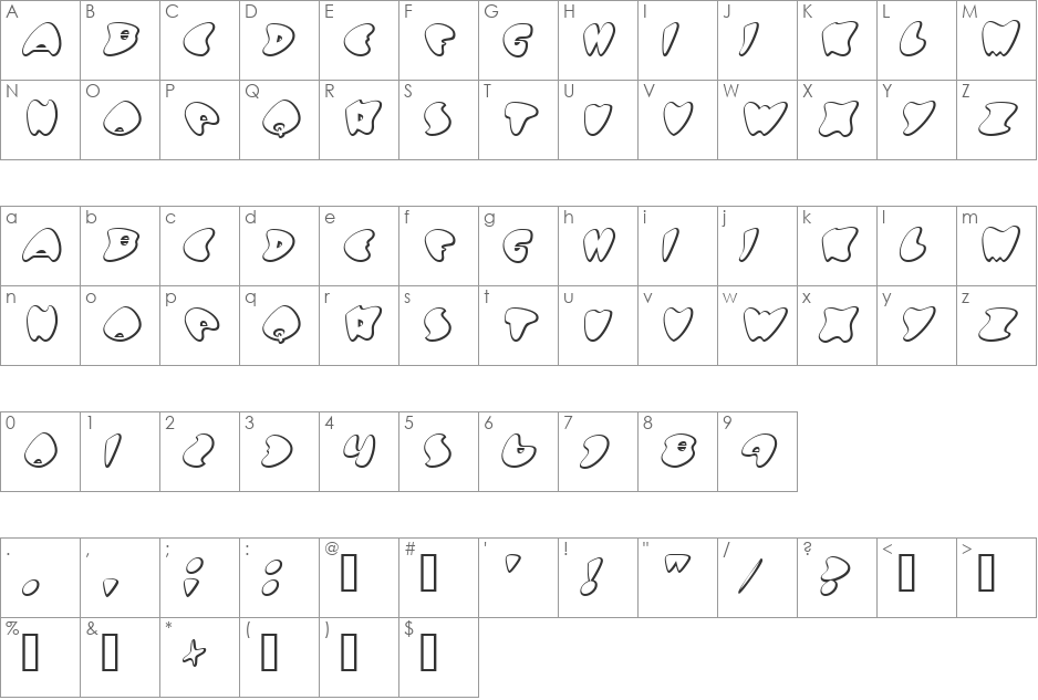 Got No Heart font character map preview