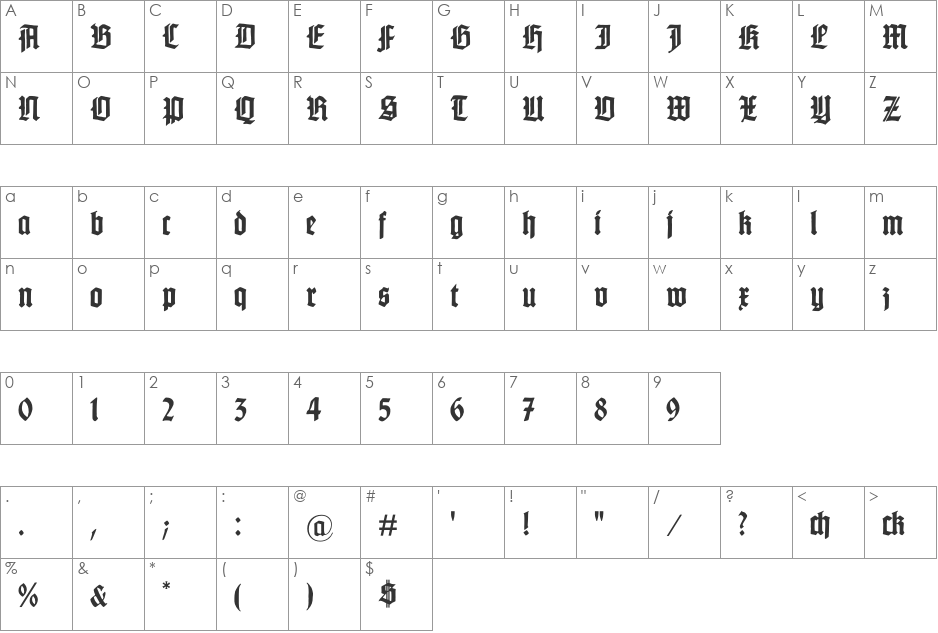 Gotenburg A font character map preview