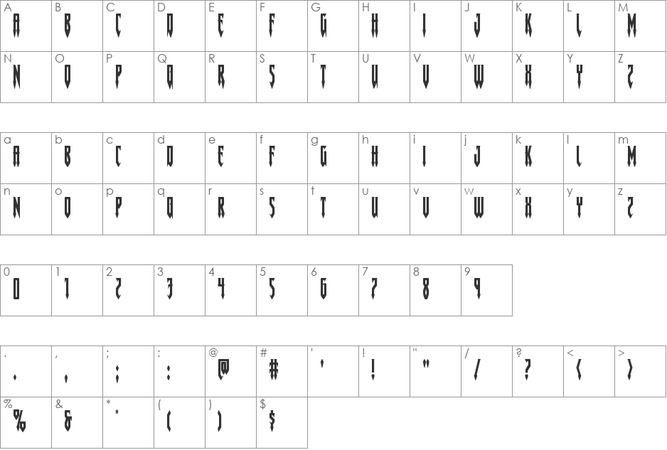 Gotharctica Extra-Expanded Italic font character map preview