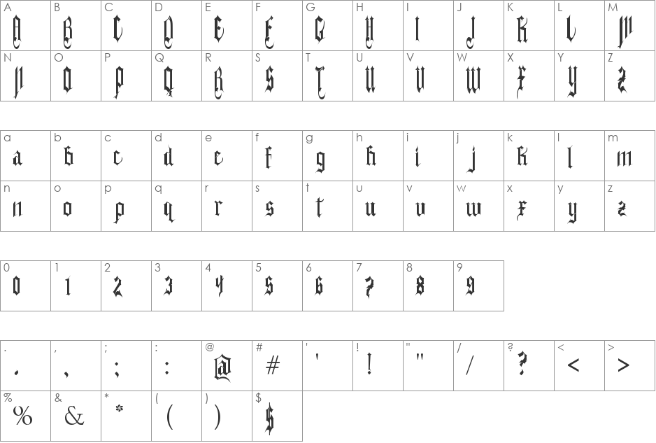 gothferatu font character map preview