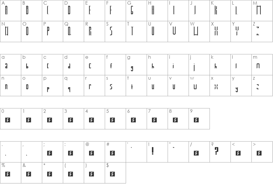 gothic neau font character map preview