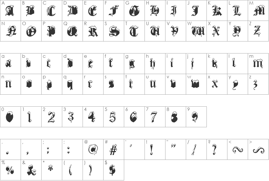 Gothic Winter font character map preview