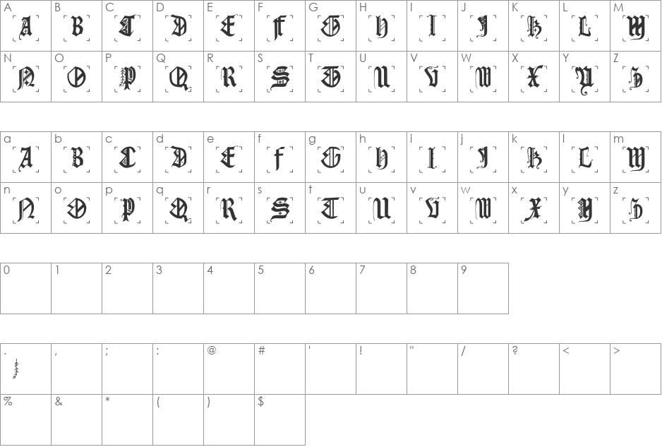GothicCapsB font character map preview