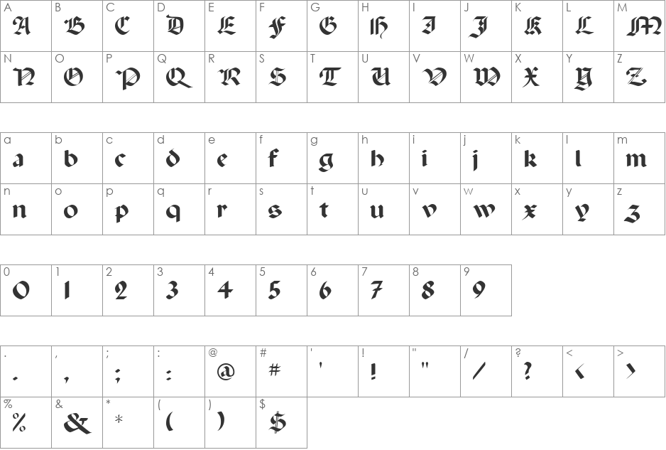 GothicRus font character map preview