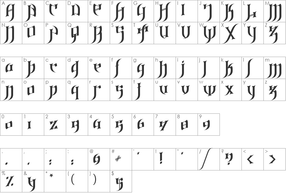 Gothic_Love_Letters font character map preview