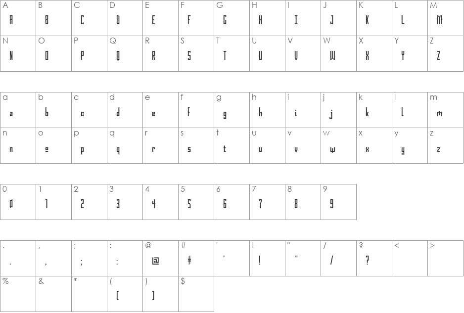 Gothik font character map preview