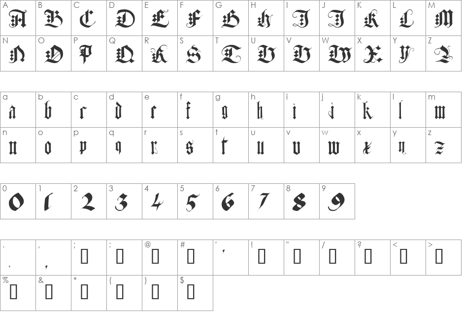 Gothique font character map preview