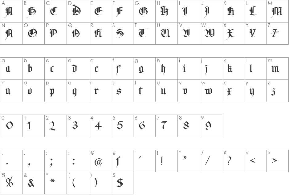 Gotic Becker font character map preview
