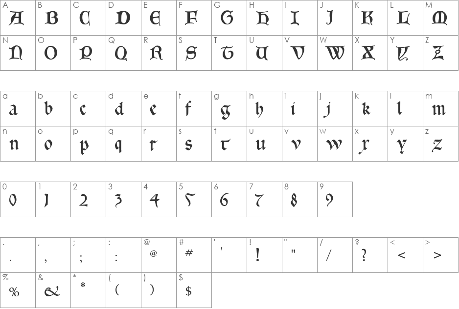 GoticaBastard font character map preview