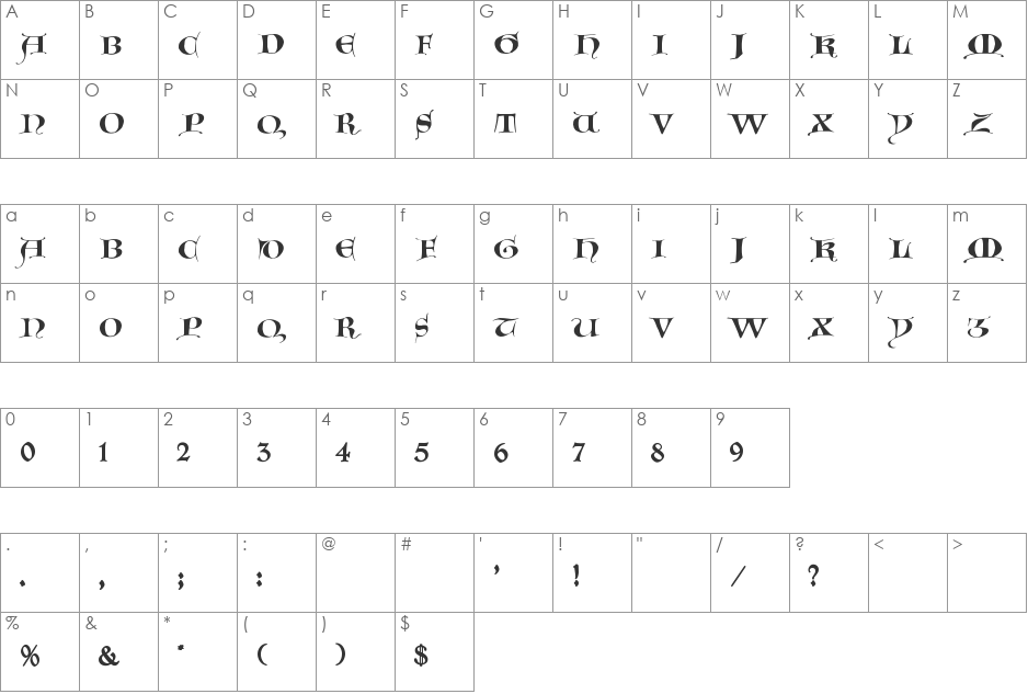 GotischeMajuskel font character map preview