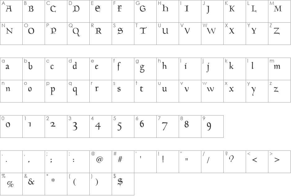 Goudament font character map preview