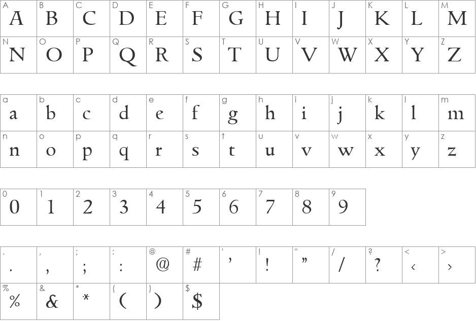 Goudita-Serial DB font character map preview
