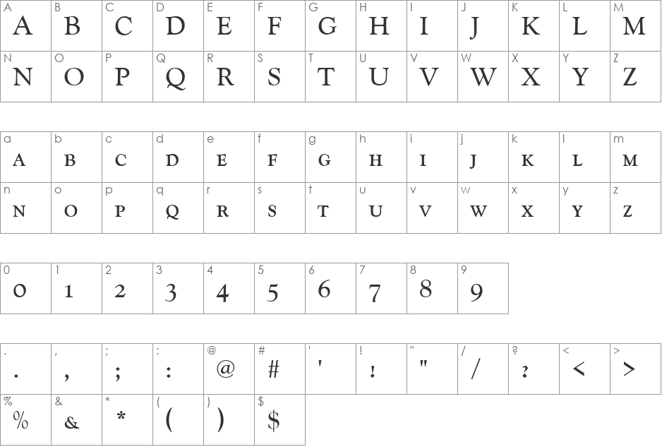 GoudyCatSCTReg font character map preview