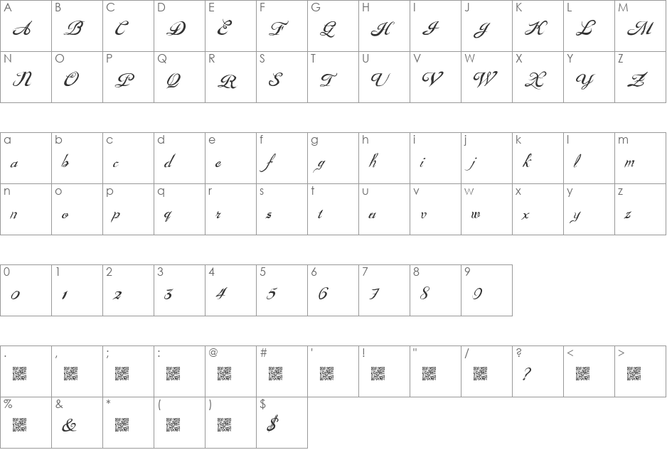 GouldenTreatise font character map preview