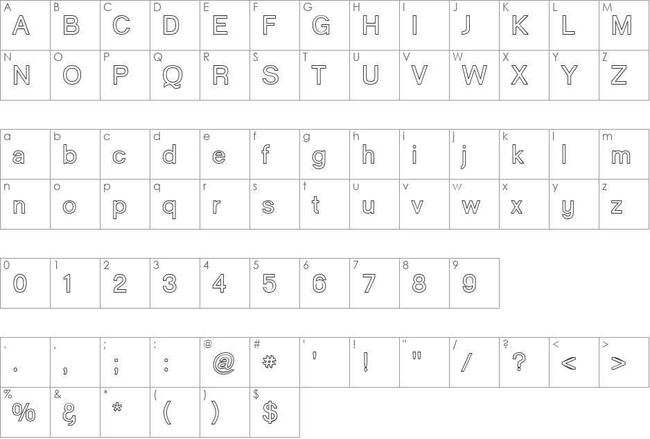 Goulong Bold Outline font character map preview