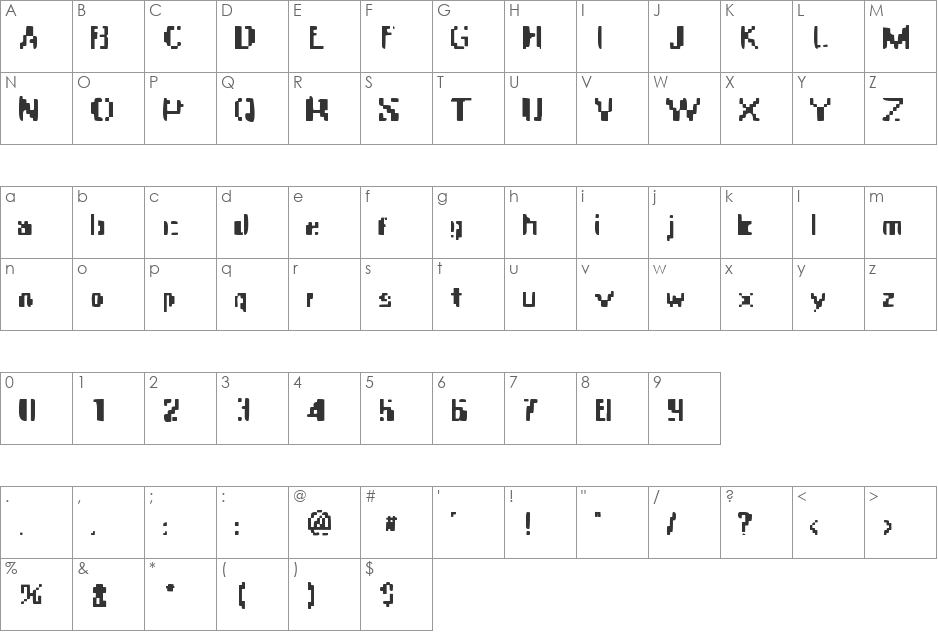 ApocalypseFax font character map preview
