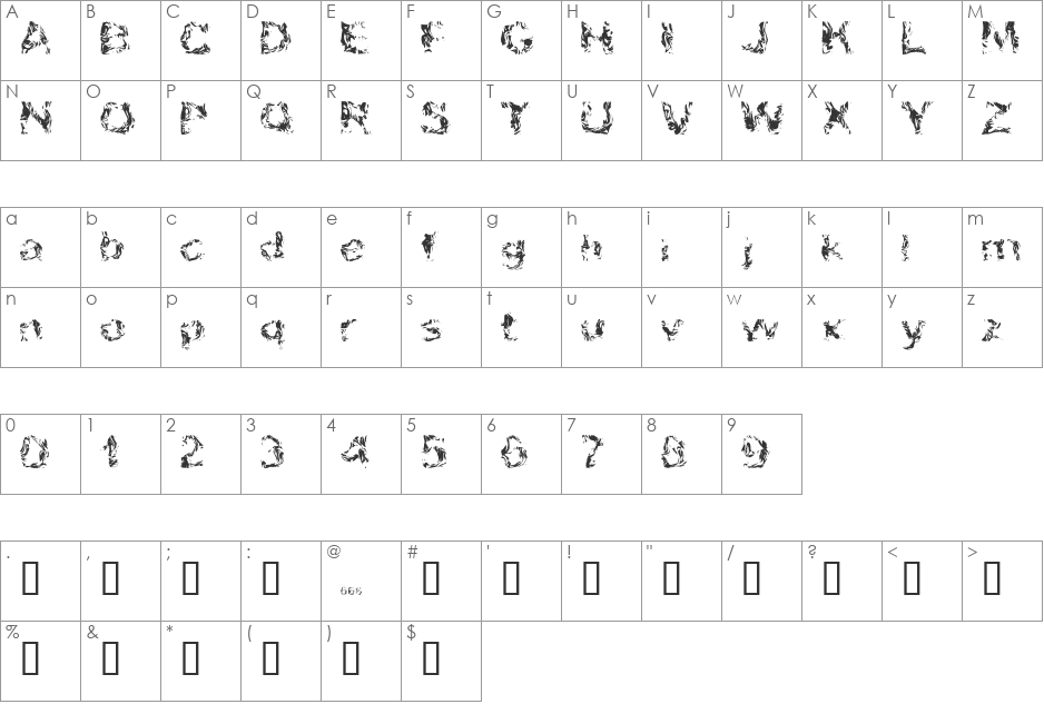 Apokalypto font character map preview