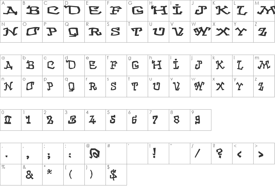 GraffitiThree font character map preview