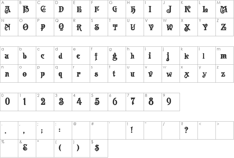 Apollo font character map preview
