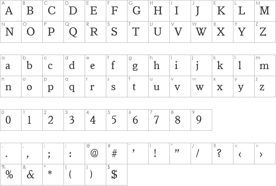 Granada-Regular font character map preview