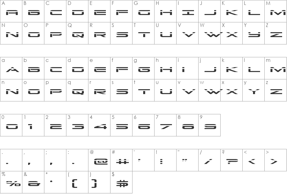 Grand Sport Laser font character map preview