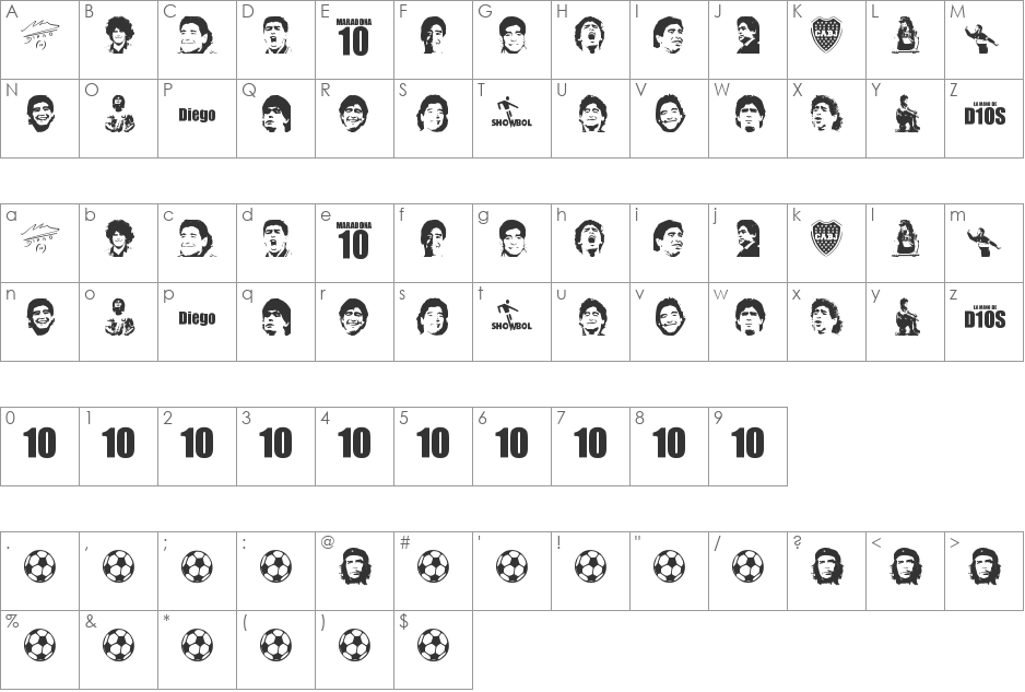 grande maradona font character map preview