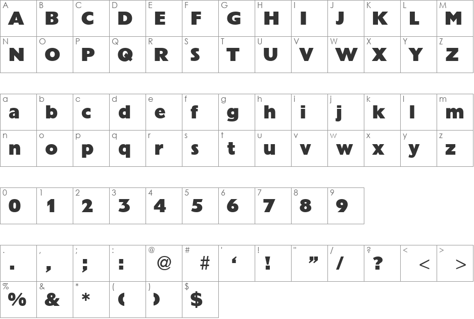 Grandeur font character map preview
