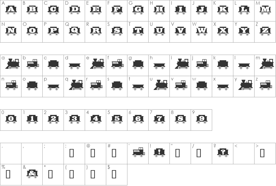 GrandFunkRR font character map preview