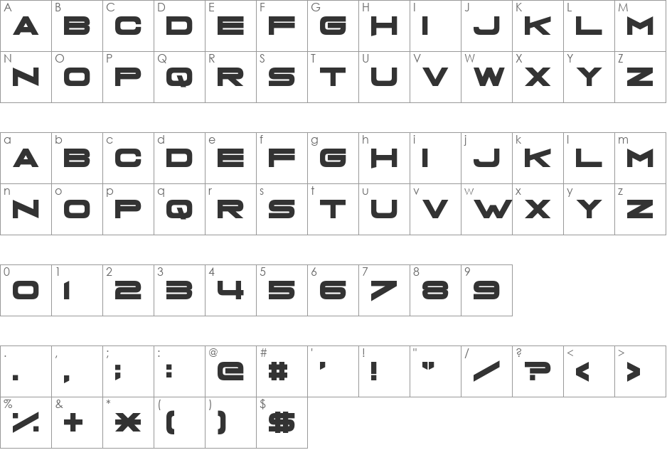 Grandma's Television font character map preview
