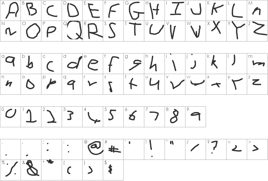 Granny's notepad font character map preview