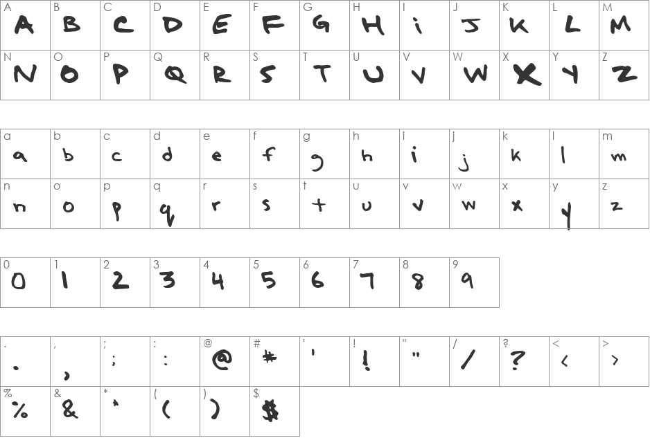 Grant's Font font character map preview