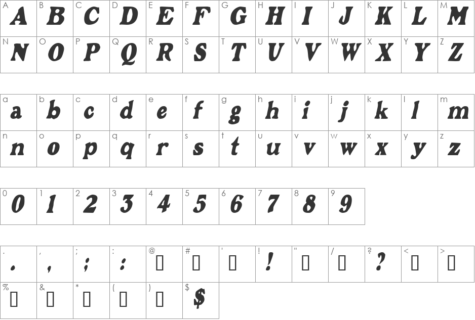 GrantCondensed font character map preview