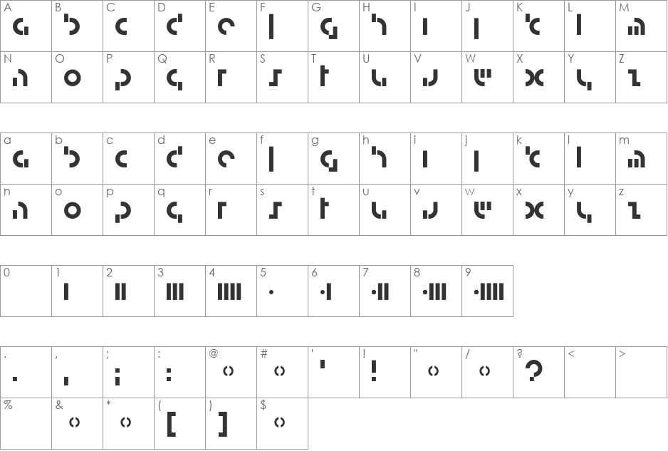 Graphic font character map preview