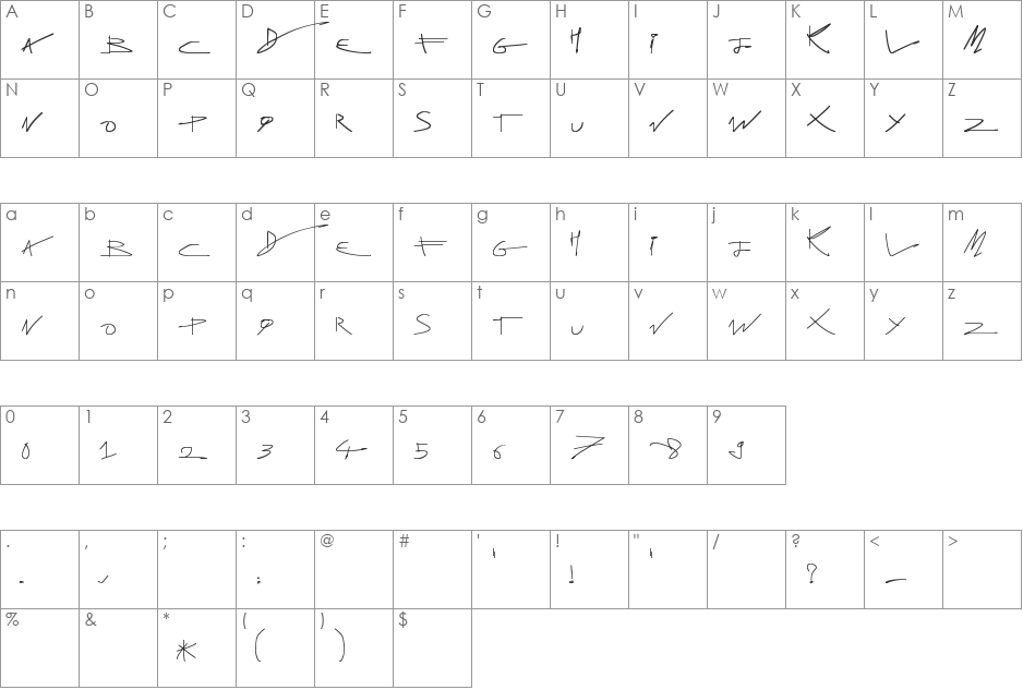 Graphic Trash font character map preview