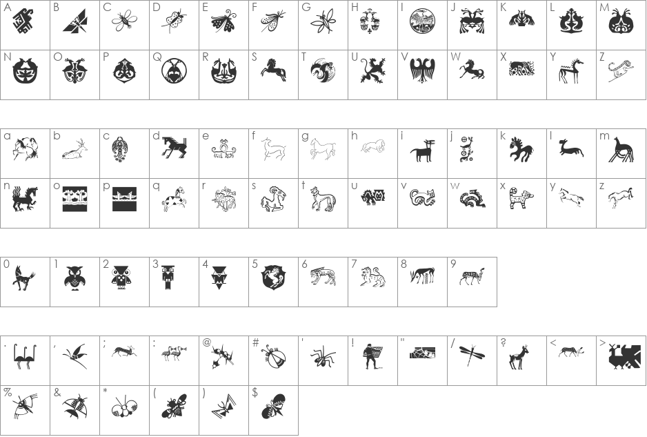 GraphicAnimals font character map preview