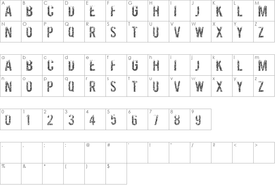 GRASSEVENT font character map preview